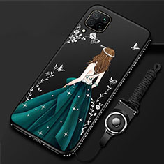 Huawei Nova 6 SE用シリコンケース ソフトタッチラバー バタフライ ドレスガール ドレス少女 カバー ファーウェイ ブラック