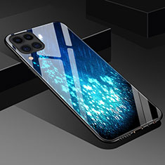 Huawei Nova 6 SE用ハイブリットバンパーケース プラスチック パターン 鏡面 カバー S02 ファーウェイ シアン