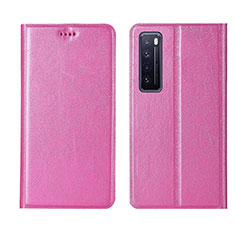 Huawei Nova 7 5G用手帳型 レザーケース スタンド カバー ファーウェイ ピンク
