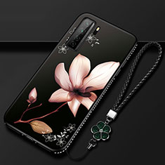 Huawei Nova 7 SE 5G用シリコンケース ソフトタッチラバー 花 カバー K02 ファーウェイ ブラウン