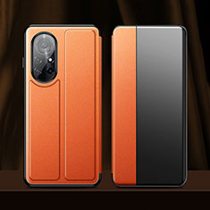 Huawei Nova 8 Pro 5G用手帳型 レザーケース スタンド カバー L01 ファーウェイ オレンジ