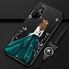 Huawei Nova 8 Pro 5G用シリコンケース ソフトタッチラバー バタフライ ドレスガール ドレス少女 カバー ファーウェイ ブラック