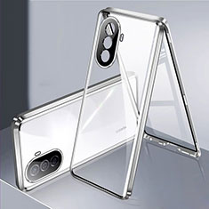 Huawei Nova Y70用ケース 高級感 手触り良い アルミメタル 製の金属製 360度 フルカバーバンパー 鏡面 カバー ファーウェイ シルバー