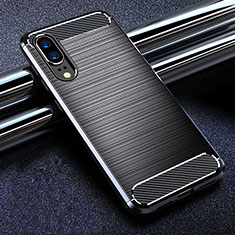 Huawei P20用シリコンケース ソフトタッチラバー ライン カバー C01 ファーウェイ ブラック