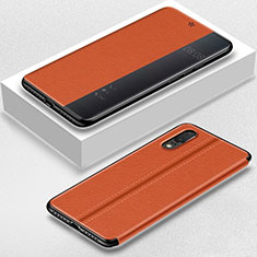 Huawei P20用手帳型 レザーケース スタンド カバー T02 ファーウェイ オレンジ