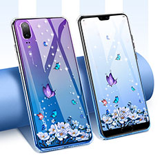 Huawei P20用極薄ソフトケース シリコンケース 耐衝撃 全面保護 クリア透明 花 T01 ファーウェイ パープル