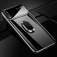 Huawei P20用ハードケース プラスチック 質感もマット アンド指輪 マグネット式 P01 ファーウェイ ブラック