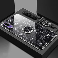 Huawei P20用ハイブリットバンパーケース プラスチック 鏡面 カバー アンド指輪 マグネット式 T03 ファーウェイ ブラック