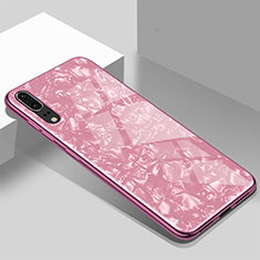 Huawei P20用ハイブリットバンパーケース プラスチック 鏡面 カバー T02 ファーウェイ ピンク