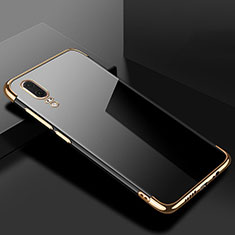 Huawei P20用極薄ソフトケース シリコンケース 耐衝撃 全面保護 クリア透明 S07 ファーウェイ ゴールド