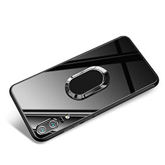 Huawei P20用シリコンケース ソフトタッチラバー 鏡面 アンド指輪 ファーウェイ ブラック