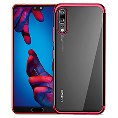 Huawei P20用極薄ソフトケース シリコンケース 耐衝撃 全面保護 クリア透明 T02 ファーウェイ レッド