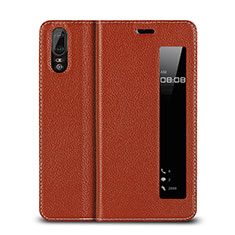 Huawei P20用手帳型 レザーケース スタンド カバー L06 ファーウェイ オレンジ