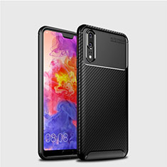 Huawei P20用シリコンケース ソフトタッチラバー ツイル カバー ファーウェイ ブラック