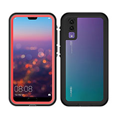 Huawei P20用完全防水ケース ハイブリットバンパーカバー 高級感 手触り良い 360度 ファーウェイ レッド