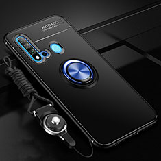 Huawei P20 Lite (2019)用極薄ソフトケース シリコンケース 耐衝撃 全面保護 アンド指輪 マグネット式 バンパー T01 ファーウェイ ネイビー・ブラック