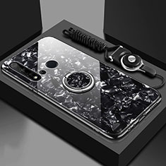 Huawei P20 Lite (2019)用ハイブリットバンパーケース プラスチック 鏡面 カバー アンド指輪 マグネット式 T02 ファーウェイ ブラック