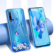 Huawei P20 Lite (2019)用極薄ソフトケース シリコンケース 耐衝撃 全面保護 クリア透明 花 T01 ファーウェイ パープル