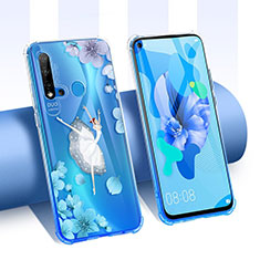 Huawei P20 Lite (2019)用極薄ソフトケース シリコンケース 耐衝撃 全面保護 クリア透明 花 T01 ファーウェイ ネイビー