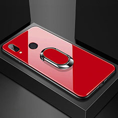 Huawei P20 Lite用ハイブリットバンパーケース プラスチック 鏡面 カバー アンド指輪 マグネット式 ファーウェイ レッド
