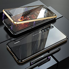 Huawei P20 Pro用ケース 高級感 手触り良い アルミメタル 製の金属製 360度 フルカバーバンパー 鏡面 カバー M01 ファーウェイ ゴールド