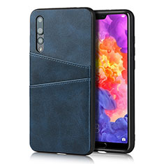 Huawei P20 Pro用ケース 高級感 手触り良いレザー柄 R10 ファーウェイ ネイビー