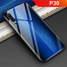 Huawei P30用ハイブリットバンパーケース プラスチック 鏡面 虹 グラデーション 勾配色 カバー ファーウェイ ネイビー