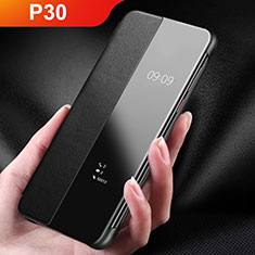Huawei P30用ケース 高級感 手触り良いレザー柄 ファーウェイ ブラック