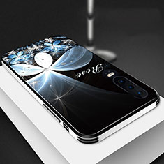 Huawei P30用ハイブリットバンパーケース プラスチック 鏡面 花 S01 ファーウェイ ブラック