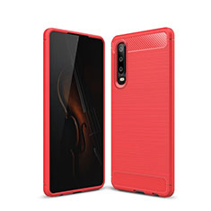 Huawei P30用シリコンケース ソフトタッチラバー ライン カバー ファーウェイ レッド