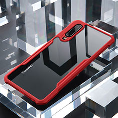 Huawei P30用ハイブリットバンパーケース クリア透明 プラスチック 鏡面 カバー ファーウェイ レッド