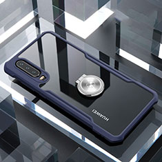 Huawei P30用360度 フルカバーハイブリットバンパーケース クリア透明 プラスチック 鏡面 アンド指輪 マグネット式 ファーウェイ ネイビー