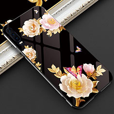 Huawei P30用ハイブリットバンパーケース プラスチック 鏡面 花 カバー S02 ファーウェイ オレンジ