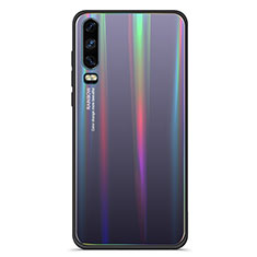 Huawei P30用ハイブリットバンパーケース プラスチック 鏡面 虹 グラデーション 勾配色 カバー M02 ファーウェイ ブラック