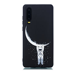 Huawei P30用シリコンケース ソフトタッチラバー バタフライ パターン カバー S05 ファーウェイ ブラック