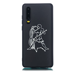 Huawei P30用シリコンケース ソフトタッチラバー 星座 カバー S05 ファーウェイ ブラック