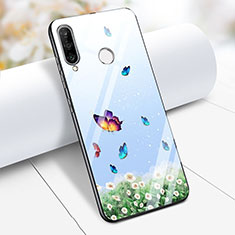 Huawei P30 Lite用ハイブリットバンパーケース プラスチック 鏡面 バタフライ 蝶 ファーウェイ ブルー