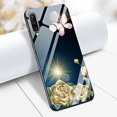 Huawei P30 Lite用ハイブリットバンパーケース プラスチック 鏡面 花 M01 ファーウェイ ネイビー