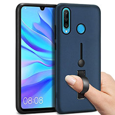 Huawei P30 Lite用ハイブリットバンパーケース プラスチック アンド指輪 兼シリコーン カバー S04 ファーウェイ ネイビー