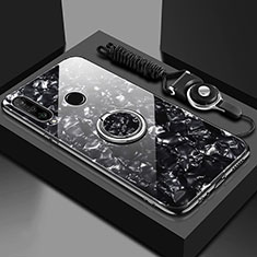 Huawei P30 Lite用ハイブリットバンパーケース プラスチック 鏡面 カバー アンド指輪 マグネット式 T01 ファーウェイ ブラック