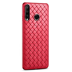 Huawei P30 Lite New Edition用シリコンケース ソフトタッチラバー レザー柄 S01 ファーウェイ レッド