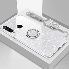 Huawei P30 Lite New Edition用ハイブリットバンパーケース プラスチック 鏡面 カバー アンド指輪 マグネット式 T01 ファーウェイ ホワイト