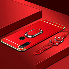 Huawei P30 Lite New Edition用ケース 高級感 手触り良い メタル兼プラスチック バンパー アンド指輪 T01 ファーウェイ レッド
