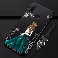 Huawei P30 Lite XL用シリコンケース ソフトタッチラバー バタフライ ドレスガール ドレス少女 カバー K01 ファーウェイ ブラック