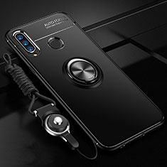 Huawei P30 Lite XL用極薄ソフトケース シリコンケース 耐衝撃 全面保護 アンド指輪 マグネット式 バンパー T02 ファーウェイ ブラック