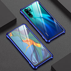 Huawei P30 Pro用ケース 高級感 手触り良い アルミメタル 製の金属製 バンパー 鏡面 カバー ファーウェイ ネイビー