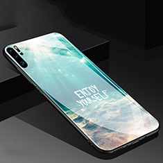 Huawei P30 Pro用ハイブリットバンパーケース プラスチック パターン 鏡面 ファーウェイ シアン