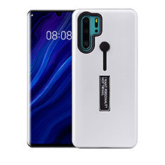 Huawei P30 Pro用ハイブリットバンパーケース スタンド プラスチック 兼シリコーン カバー T01 ファーウェイ ホワイト