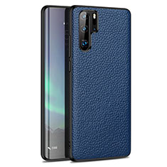 Huawei P30 Pro用シリコンケース ソフトタッチラバー レザー柄 カバー H05 ファーウェイ ネイビー