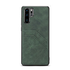 Huawei P30 Pro用ケース 高級感 手触り良いレザー柄 R08 ファーウェイ グリーン